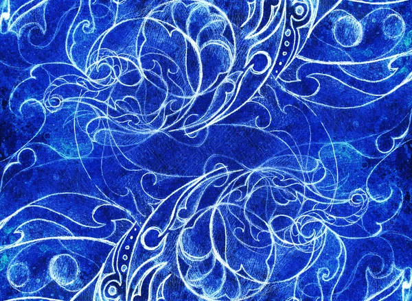 Dibujo filigrano ornamental con sensación de invierno congelado, espiral y patrón de estructura lineal abstracta Efecto de color y collage de computadora. —  Fotos de Stock