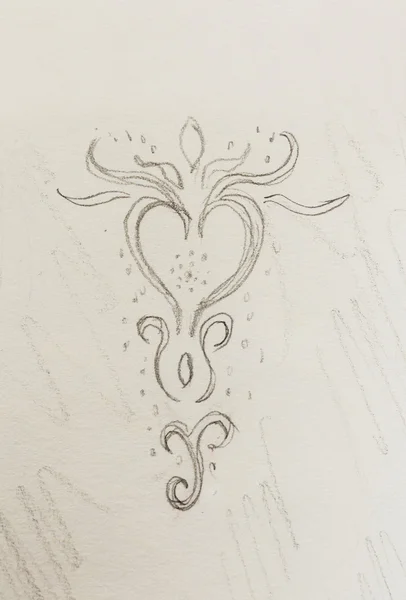 Herz ornamentale Zeichnung. Original-Handzeichnung und Computercollage. Farbstruktur. — Stockfoto