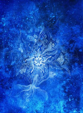 donmuş kış zaman feelingt, sarmal ve soyut doğrusal yapı desen renk efekti ve bilgisayar kolaj ile süs filigran çiçek Çizim.