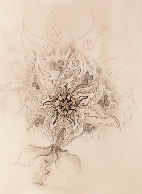 Süs çiçek yapısını çizim rengi. Orijinal el kağıt üzerine çizilmiş.