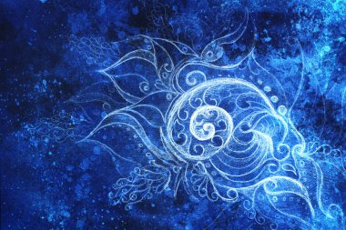 donmuş kış zaman feelingt, sarmal ve soyut doğrusal yapı desen renk efekti ve bilgisayar kolaj ile süs filigran çiçek Çizim.