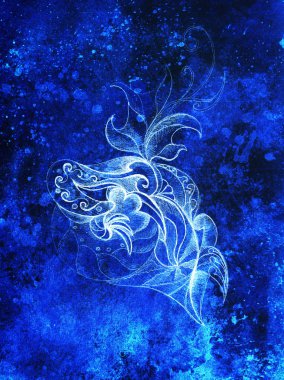 donmuş kış zaman feelingt, sarmal ve soyut doğrusal yapı desen renk efekti ve bilgisayar kolaj ile süs filigran çiçek Çizim.