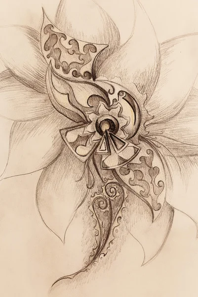 Disegno a colori della struttura floreale ornamentale. Originale disegnato a mano su carta . — Foto Stock