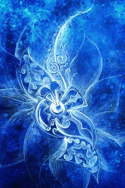 Декоративний філігранний квітковий малюнок із замерзлим зимовим відчуттям часу, спіральною та абстрактною лінійною структурою Візерунок кольорового ефекту та комп'ютерного колажу . — стокове фото