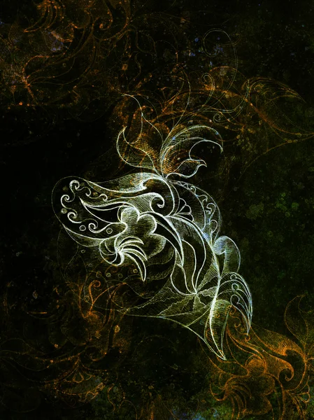 Färg ritning av prydnads blomma. Ursprungliga hand dras och dator collage. Färg struktur. — Stockfoto