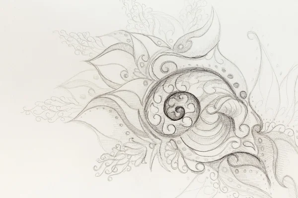 観賞用の花の構造の描画色。紙に描かれたオリジナルの手. — ストック写真