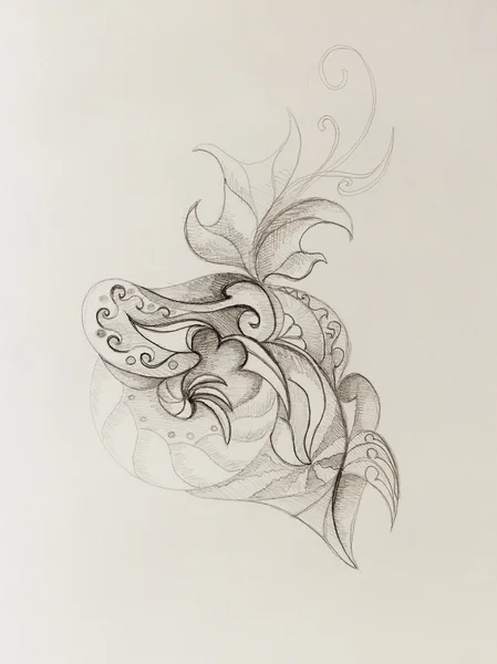 Farbzeichnung der ornamentalen Blütenstruktur. Originalhand auf Papier gezeichnet. — Stockfoto