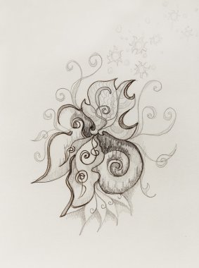 Süs çiçek yapısını çizim rengi. Orijinal el kağıt üzerine çizilmiş.