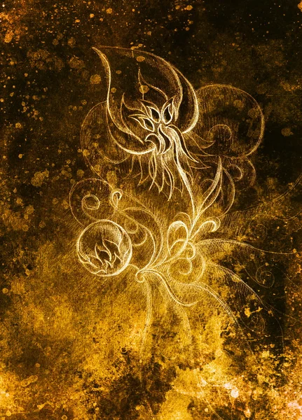 Çiçek renk çizim. Orijinal el çizimi ve bilgisayar kolajı. Renk yapısı.