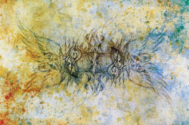 süs ejderha eski kağıt arka plan bilgisayar kolaj üzerinde çizim. ve renk yapısı.