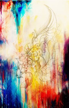 süs ejderha eski kağıt arka plan bilgisayar kolaj üzerinde çizim. ve renk yapısı.