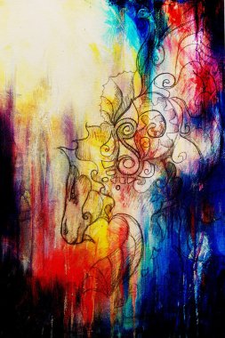 süs ejderha eski kağıt arka plan bilgisayar kolaj üzerinde çizim. ve renk yapısı.