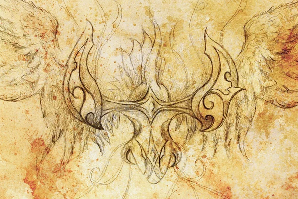 Dibujo de dragón ornamental sobre fondo de papel viejo y estructura de color sepia . —  Fotos de Stock