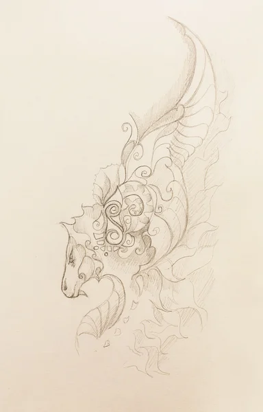Desenho de dragão ornamental no fundo de papel velho . — Fotografia de Stock