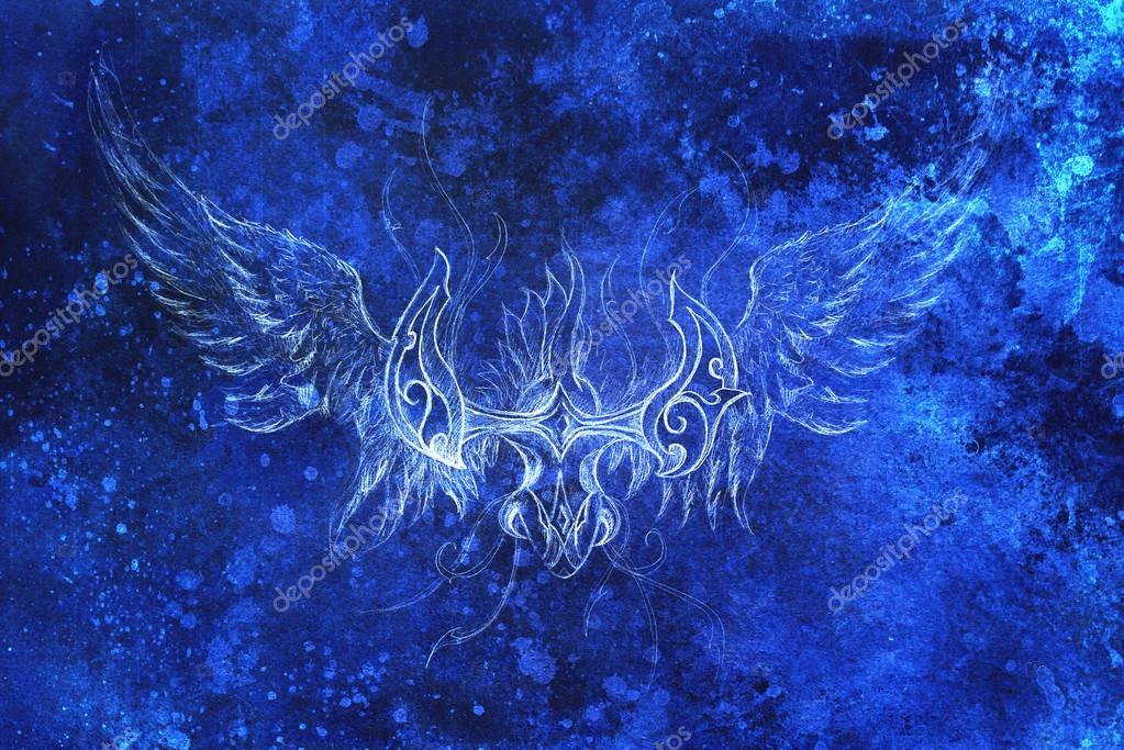 drawing of ornamental phoenix computer collage and blue color structure winter effect stock photo c jozefklopacka 109947740 https depositphotos com 109947740 stock photo drawing of ornamental phoenix computer html