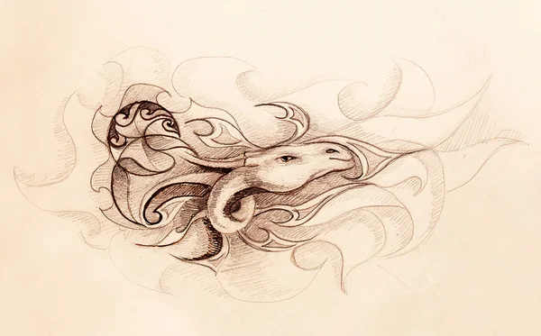 Zeichnung von Ziertieren auf altem Papierhintergrund. — Stockfoto