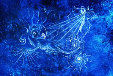 arka plan, bilgisayar kolaj süs ejderha ve güneş şarap yaprak ile eski kağıt üzerine çizim ve renk yapısı.