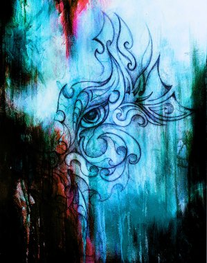 mistik kadın göz çiçek süsleme ile. Kağıt üzerinde renk efekti çizim. Göz teması.