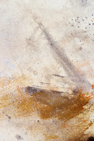 Abstrakte Malerei mit verschwommener und fleckiger Struktur. Metall-Rost-Effekt mit Glitzerkörnern. Malerei auf altem Papier. — Stockfoto
