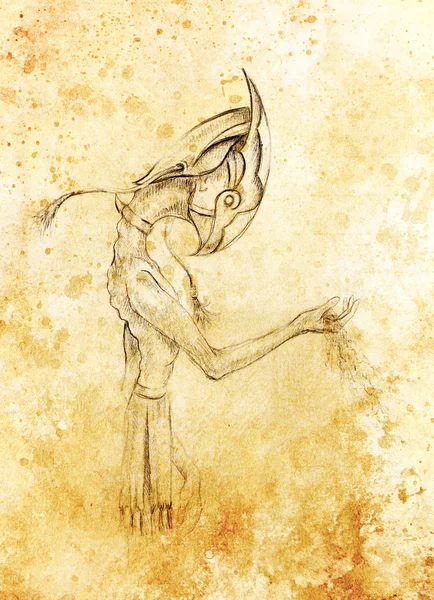 Египетский Гор держит песок, рисуя на бумаге. концепция переходного периода и времени . — стоковое фото