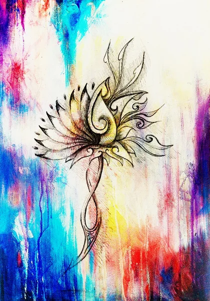 Süs çiçek yapısını çizim rengi. Özgün elle çizilmiş ve bilgisayar kolaj. Renk yapısı. — Stok fotoğraf