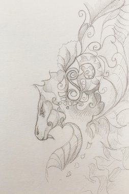 eski kağıt arka plan üzerinde süs ejderha çizim.