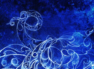 Donmuş kış zamanı hissi, sarmal ve soyut doğrusal yapı desenli süslemeli filigran çizimi Renk etkisi ve Bilgisayar kolajı.