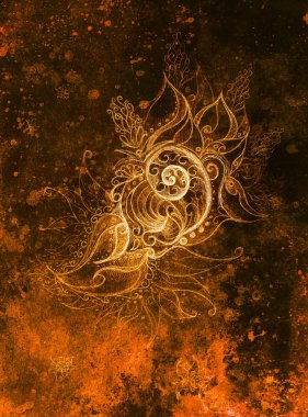 Süs çizim. Özgün el çizmek ve bilgisayar kolaj. Renk yapısı.