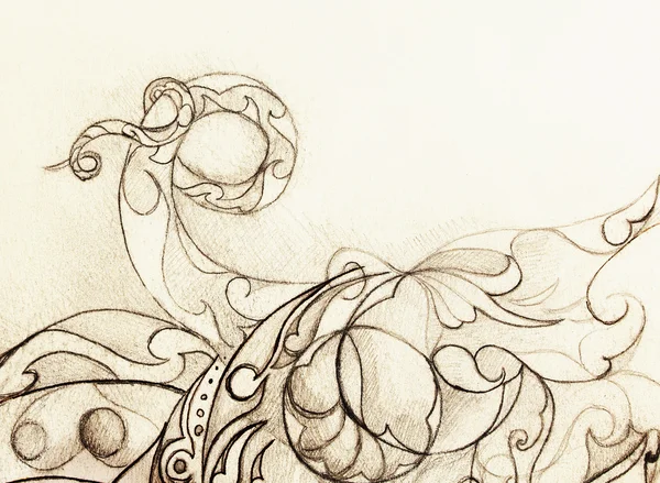 Süs çizim. Özgün el çizmek ve bilgisayar kolaj. Renk yapısı.