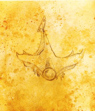 Çizim uçak. Özgün el çizmek ve bilgisayar kolaj. Renk yapısı.