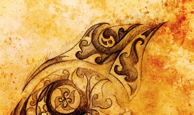 Süs çizim. Özgün el çizmek ve bilgisayar kolaj. Renk yapısı.