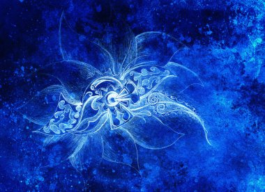 donmuş kış zaman feelingt, sarmal ve soyut doğrusal yapı desen renk efekti ve bilgisayar kolaj ile süs filigran çiçek Çizim.