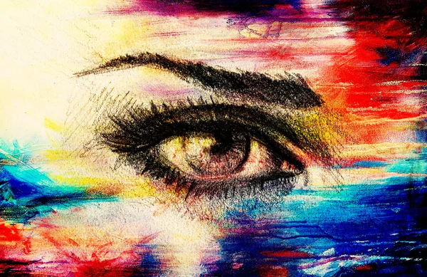 Çizim, kalem eskiz kağıt, renk efekti üzerinde göz. Göz teması.
