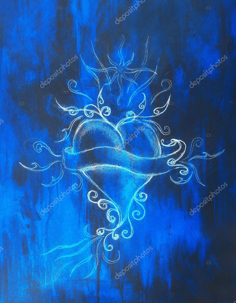 Cuore e nastro con ornamento originale disegno schizzo su carta Cuore e nastro con ornamento originale disegno schizzo su carta a matita Effetto colore — Foto di JozefKlopacka