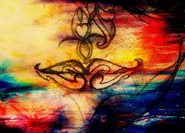 Süs kadın dudaklar çizim, kalem kroki üzerinde kağıt, renkli ve vintage etkisi.