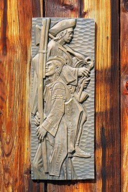 bir ahşap duvar, rustik stile antika eski stil retro nesne montaj. Oymacılığı müzisyen.