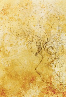 Mistik kadın Tanrıça ayağı heykel güzel süsleme ile. Orijinal el çizmek.