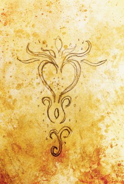 heart ornamental Drawing . Original hand draw and computer collage. Color structure.