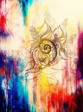 Süs çizim. Özgün el çizmek ve bilgisayar kolaj. Renk yapısı.