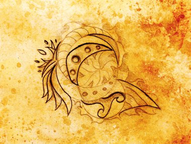 Süs çizim. Özgün el çizmek ve bilgisayar kolaj. Renk yapısı.