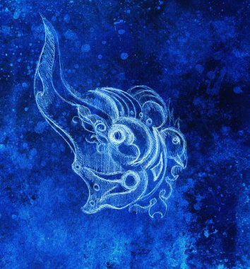 Kuş ve süsleme, özgün çizim, eskiz kağıt kalem. Renk efekti.