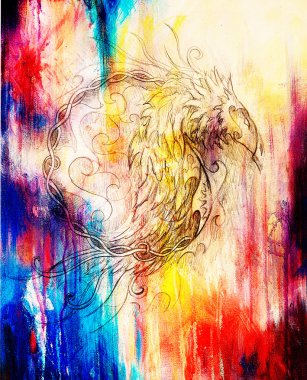 Eski kağıt arkaplan ve sepya renk yapısı üzerine süs hayvanı çizimi.