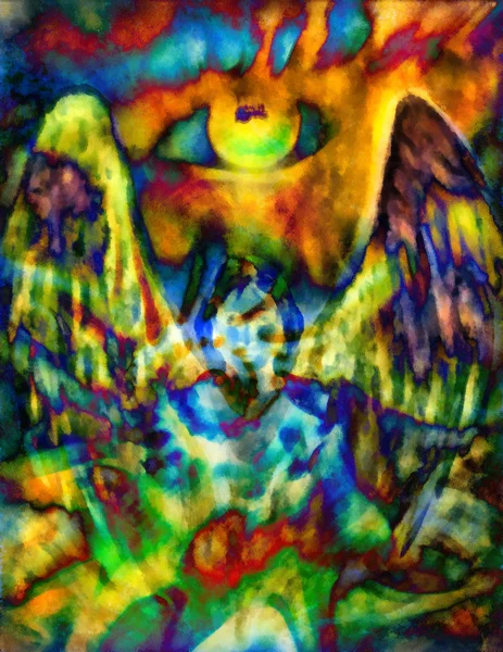 Angel és a szem, szín hatás kollázs illusztráció. — Stock Fotó