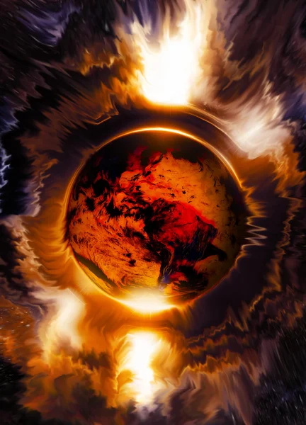 Kosmische ruimte en kleur cirkel-effect met de planeet, een achtergrond kleur. — Stockfoto