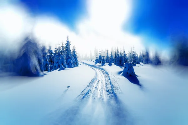Beau paysage enneigé de montagne et traces de skieurs . — Photo