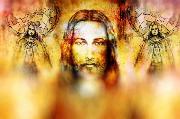 Jesus und schönes Engelwesen mit Taube und Zweig, spirituelles Konzept. — Stockfoto