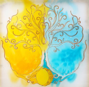 Yapılandırılmış süs arka planında yaşam sembolü ağacı, yggdrasil.
