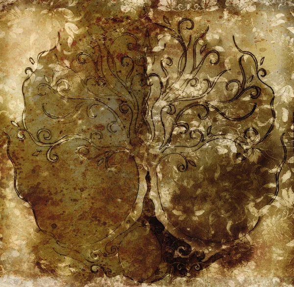 Δέντρο της ζωής σύμβολο σε δομημένο διακοσμητικό υπόβαθρο, yggdrasil. — Φωτογραφία Αρχείου