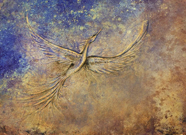 Flying phoenix bird as symbol of rebirth and new beginning. — Stock Photo, Image