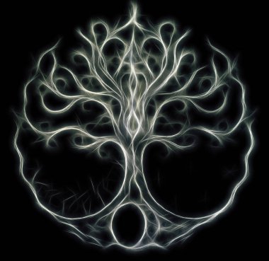 Yapılandırılmış süs arka planında yaşam sembolü ağacı, yggdrasil. Fraktal etki.